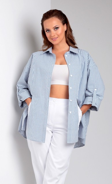 Блузы. Рубашки, Liona Style 897, голубая клетка