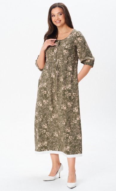 Платья. Сарафаны, Your size 2254, Цветочный принт на темно-оливковом