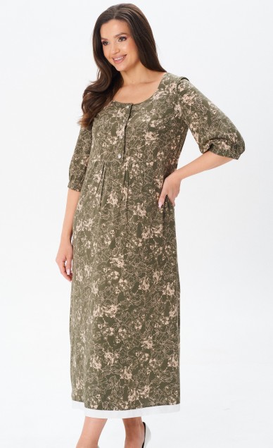 Платья. Сарафаны, Your size 2254, Цветочный принт на темно-оливковом